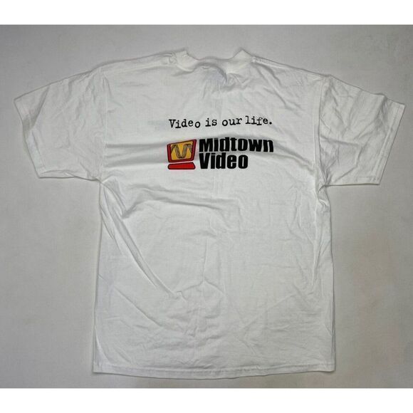 VINTAGE Midtown Video Miami Graphic T-shirt Men Large White Short Sleeve - Picture 1 of 6